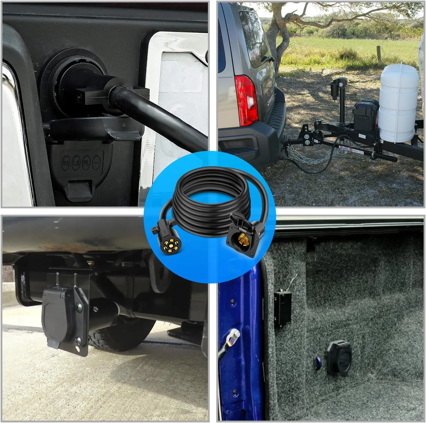 12FT 7-Way Trailer Plug Socket Extension Cable