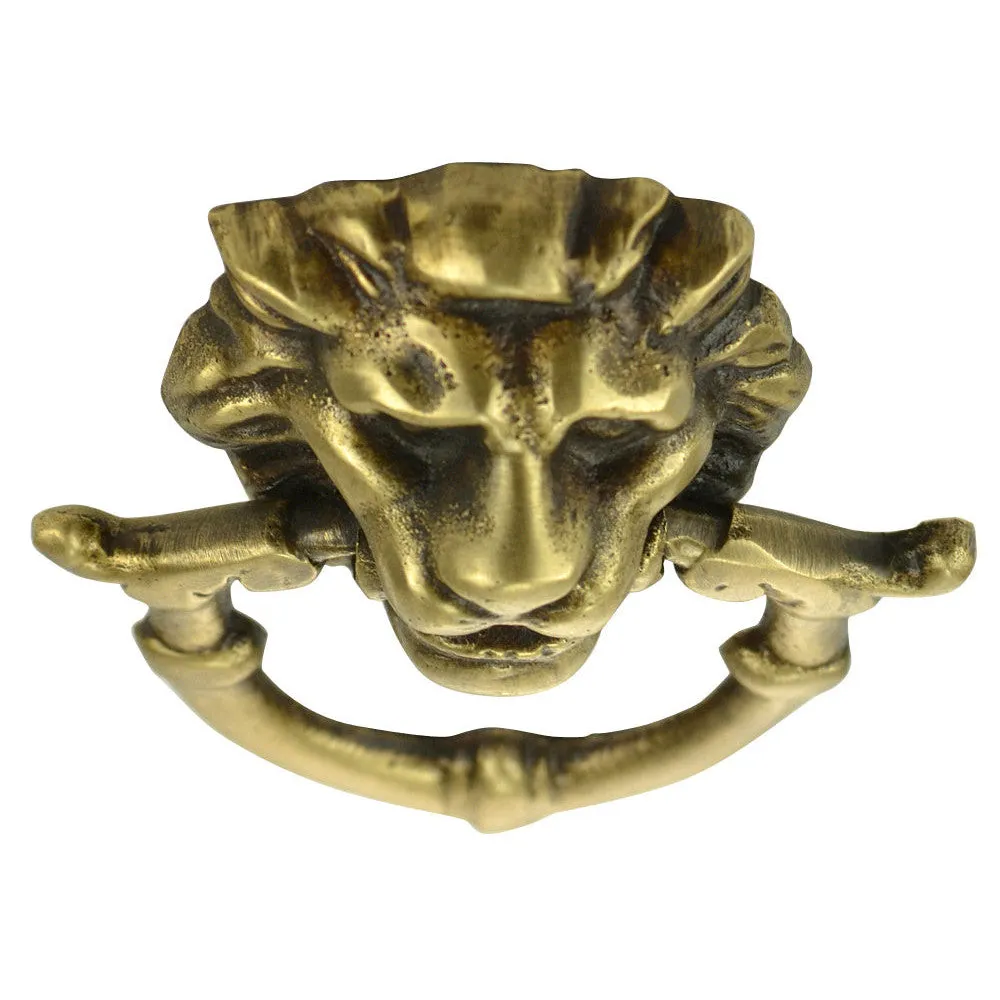 2 4/5 Inch Solid Brass Baroque / Rococo Lion Drop Pull (Antique Brass Finish)