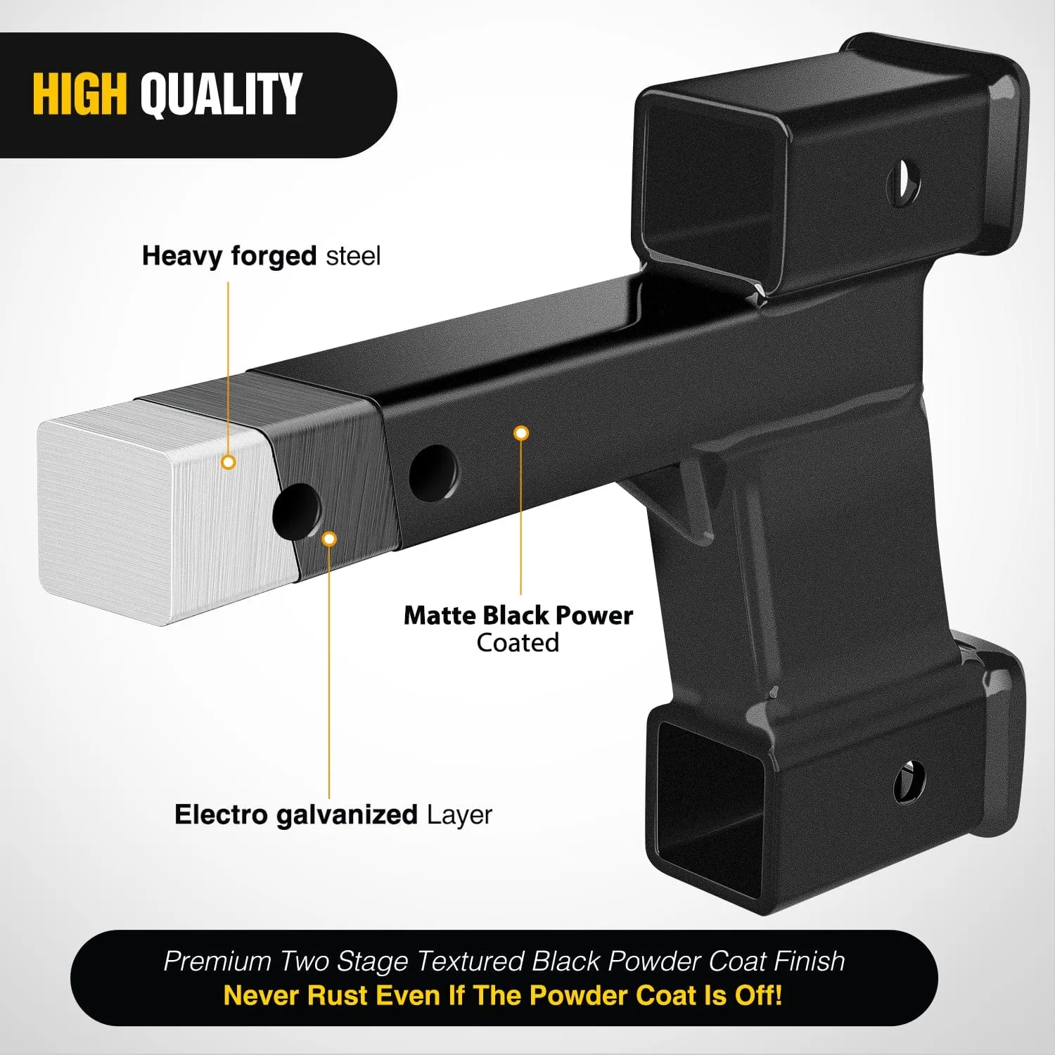 2 Inch Trailer Dual Hitch Receiver with 2 & 6Inch Rise or Drop