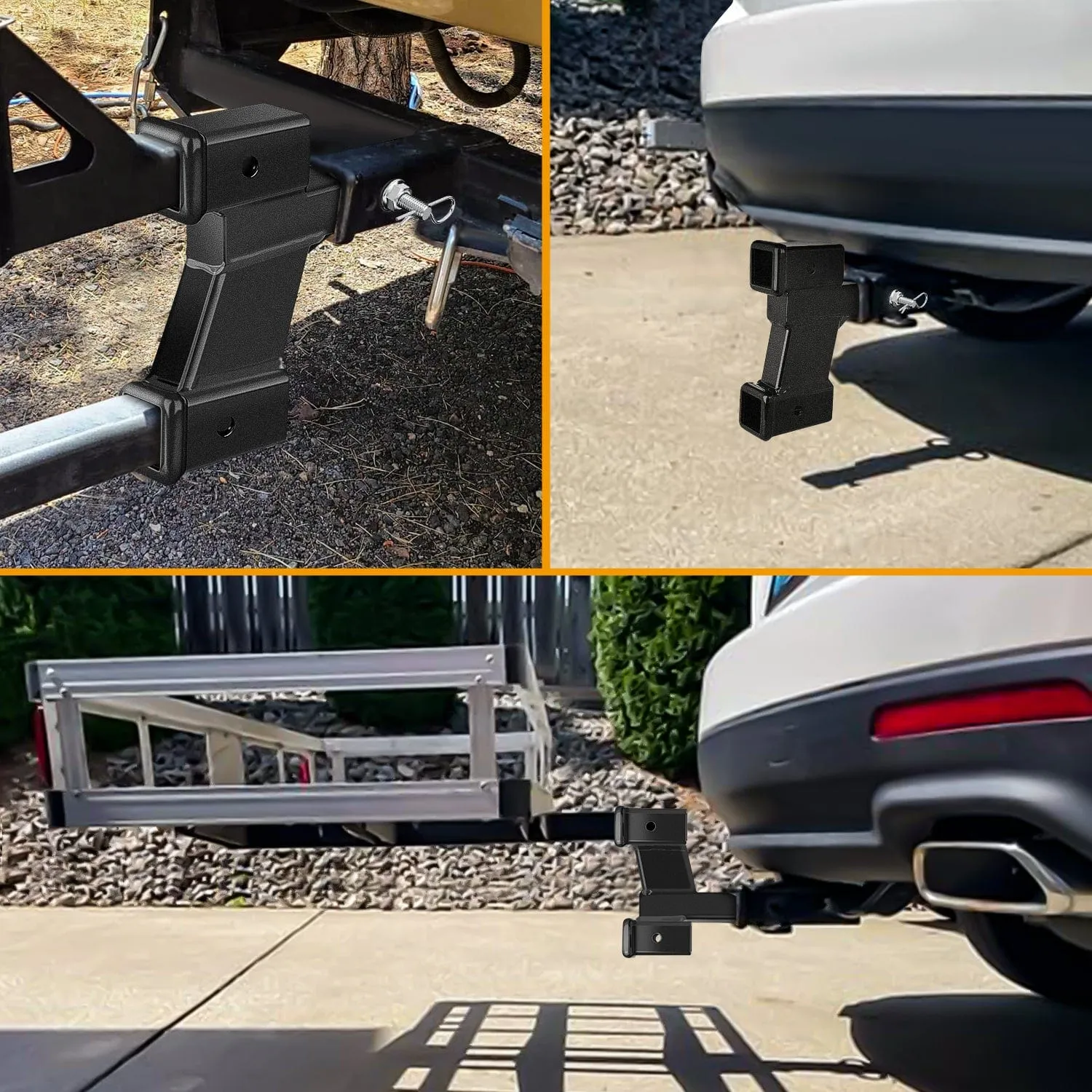 2 Inch Trailer Dual Hitch Receiver with 2 & 6Inch Rise or Drop