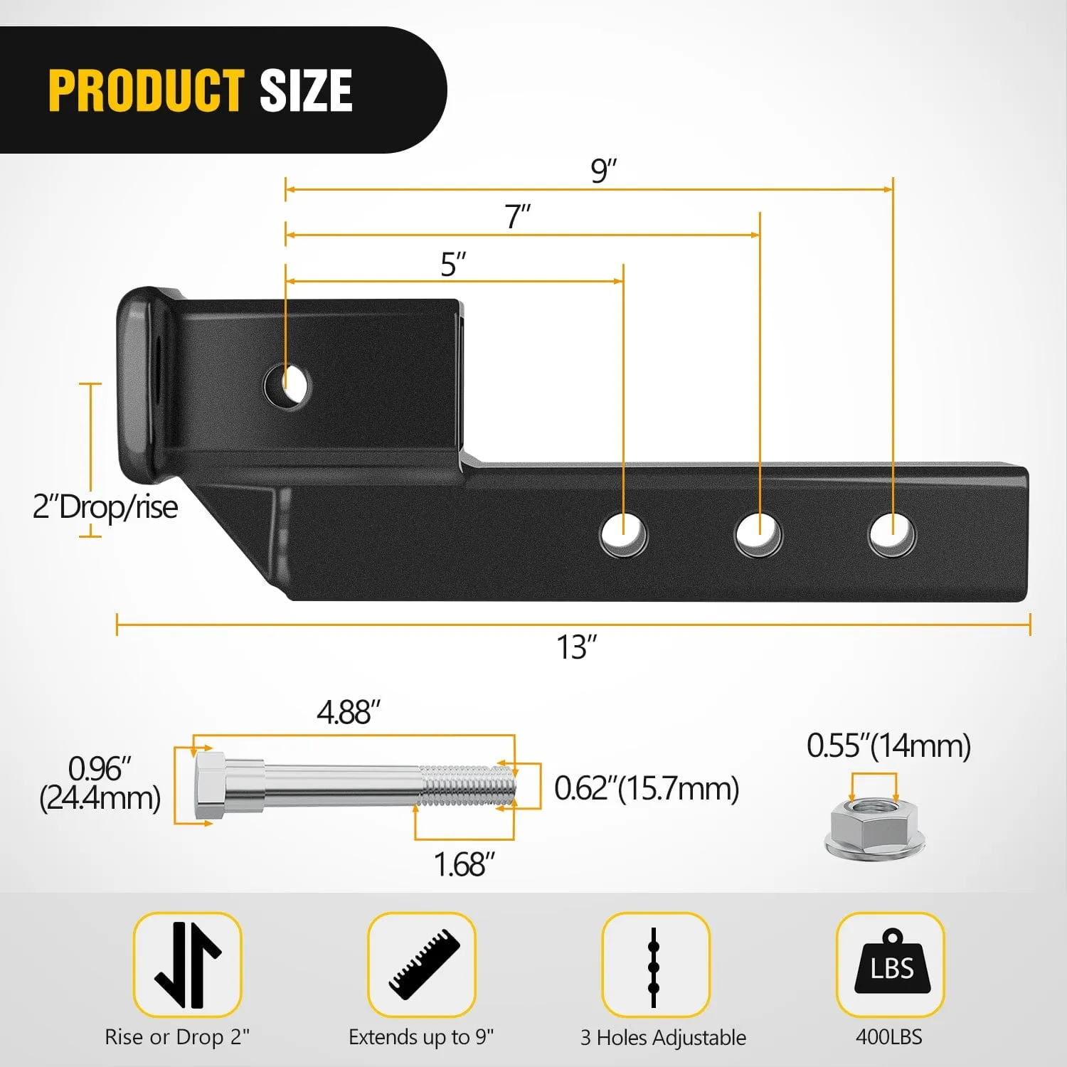 2 Inch Trailer Dual Hitch Receiver with 2Inch Rise or Drop