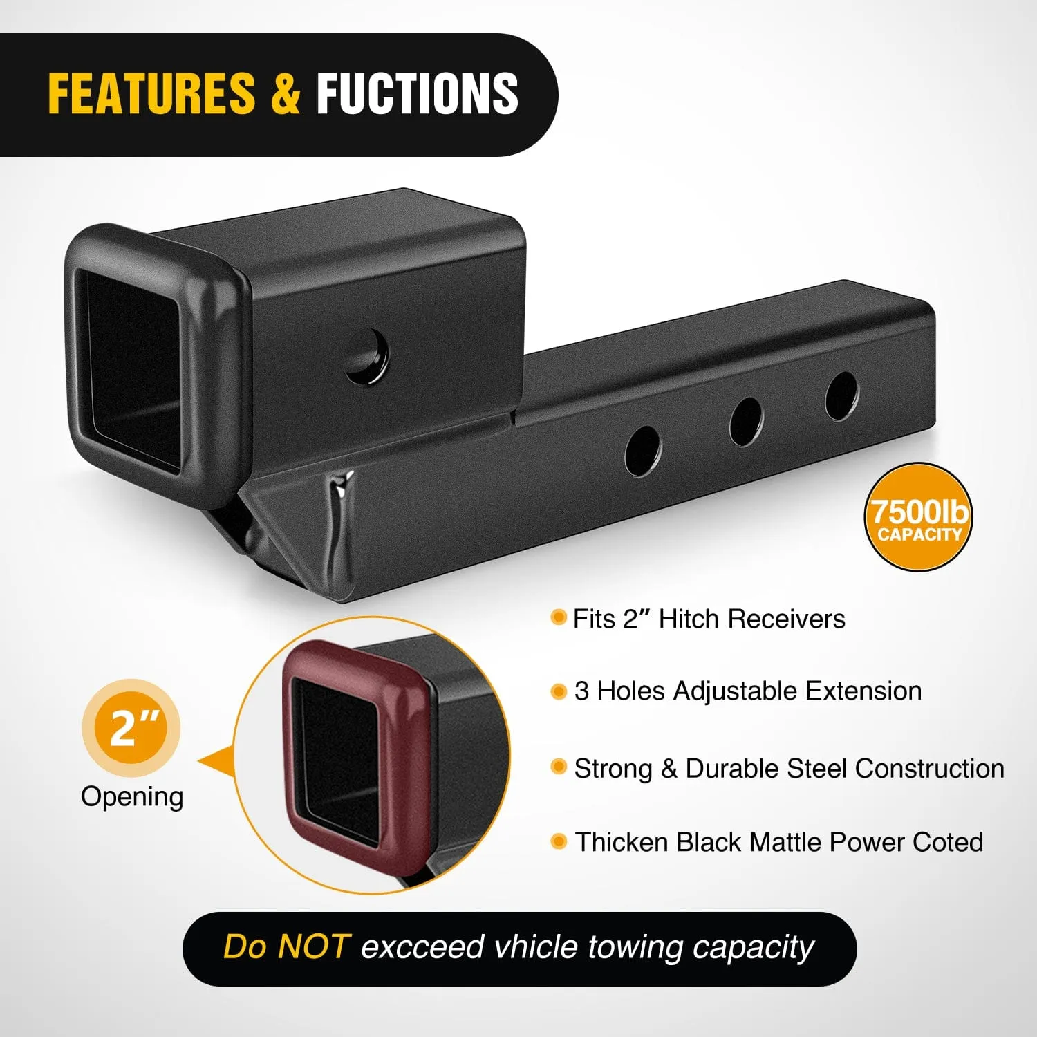 2 Inch Trailer Dual Hitch Receiver with 2Inch Rise or Drop
