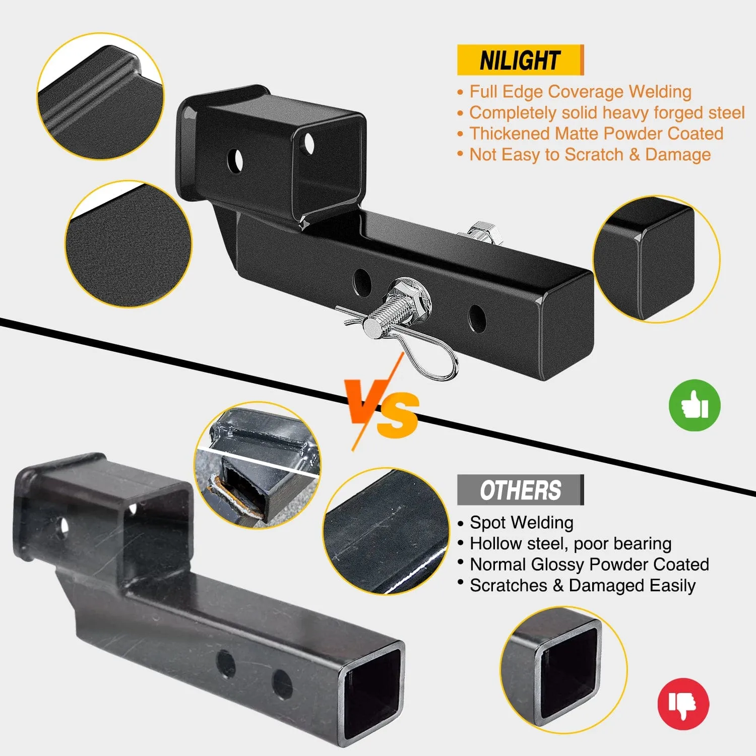 2 Inch Trailer Dual Hitch Receiver with 2Inch Rise or Drop