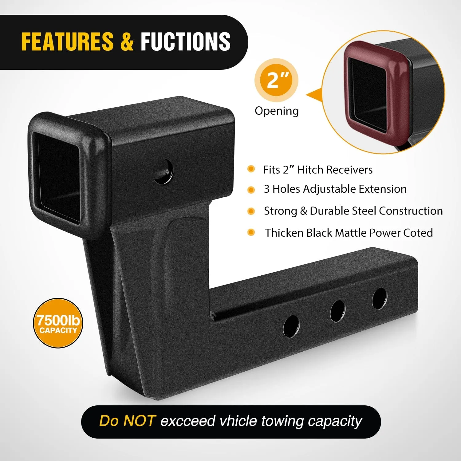 2 Inch Trailer Dual Hitch Receiver with 6Inch Rise or Drop