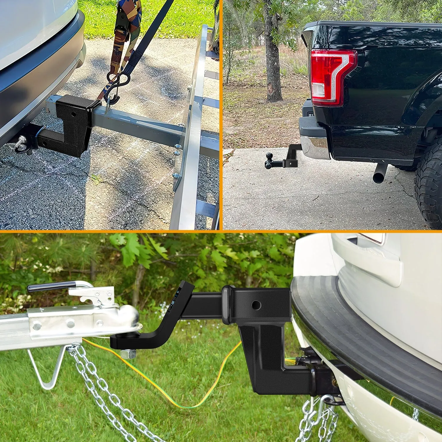 2 Inch Trailer Dual Hitch Receiver with 6Inch Rise or Drop