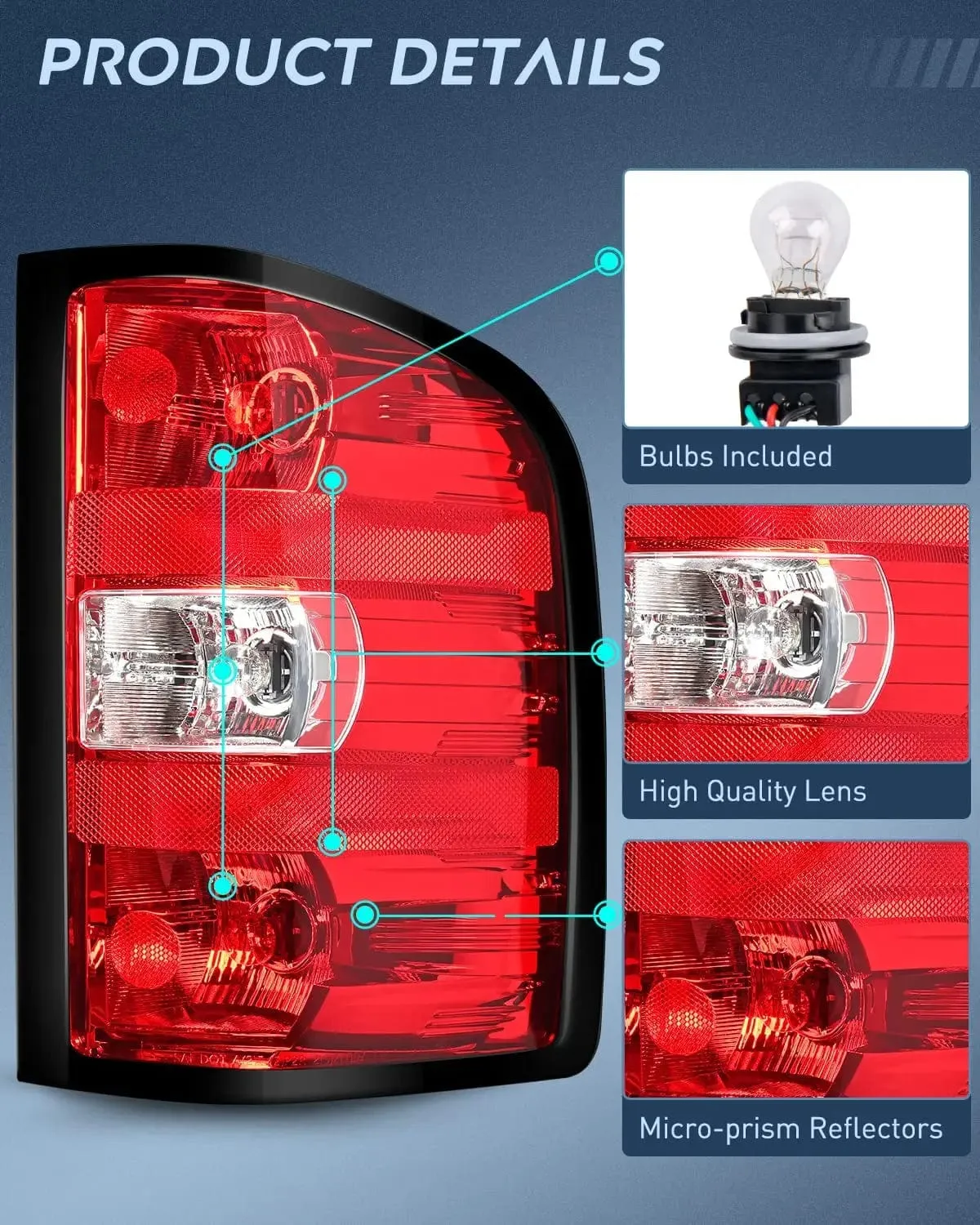 2007-2014 Chevy Silverado 1500 2500HD 3500HD 2007-2013 GMC Sierra 3500HD Tail light Assembly Rear Lamp w/Bulbs and Harness Passenger Side