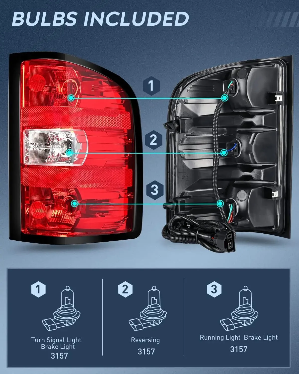 2007-2014 Chevy Silverado 1500 2500HD 3500HD 2007-2013 GMC Sierra 3500HD Tail light Assembly Rear Lamp w/Bulbs and Harness Passenger Side
