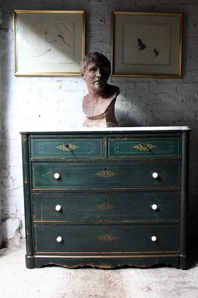 A Decorative North German Provincial Painted & White Marble Topped Commode c.1860