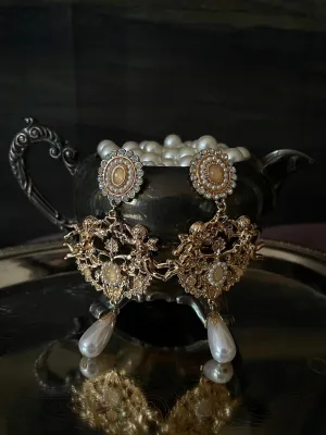Baroque Inspired Angel Sculpture Earrings with Pearl Drops | Regular & Clip-On