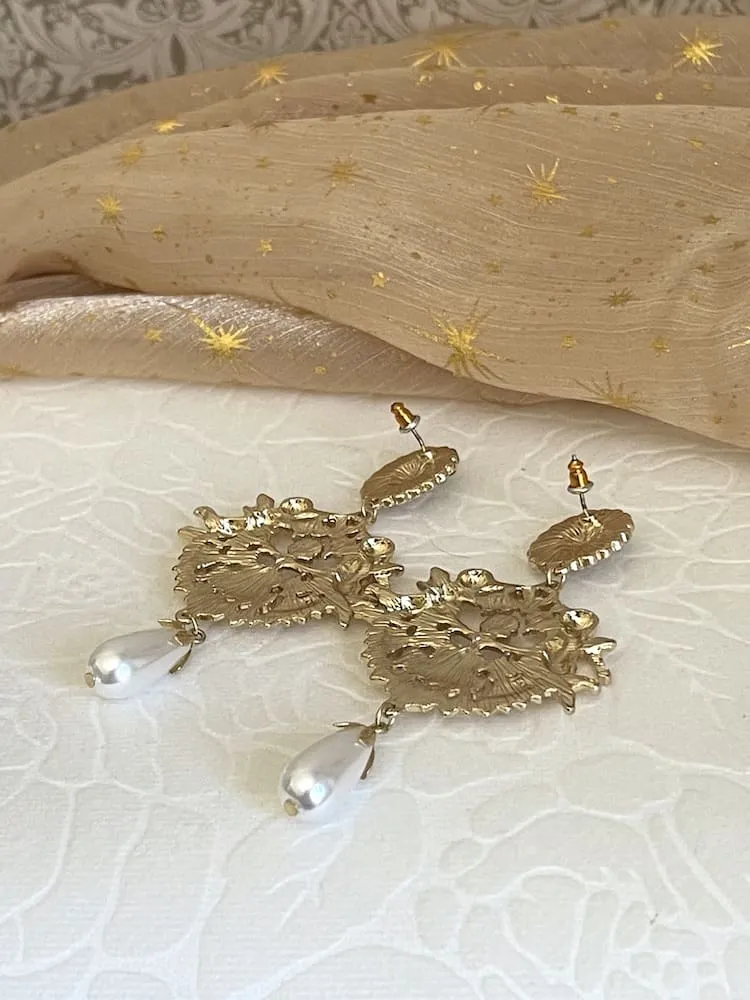 Baroque Inspired Angel Sculpture Earrings with Pearl Drops | Regular & Clip-On