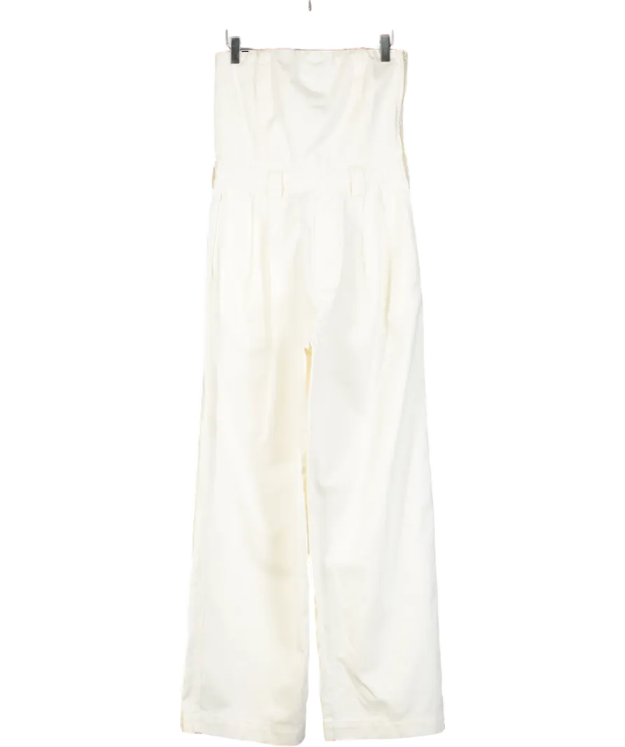 De Rococo Cream Drill Cotton Strapless Jumpsuit UK S