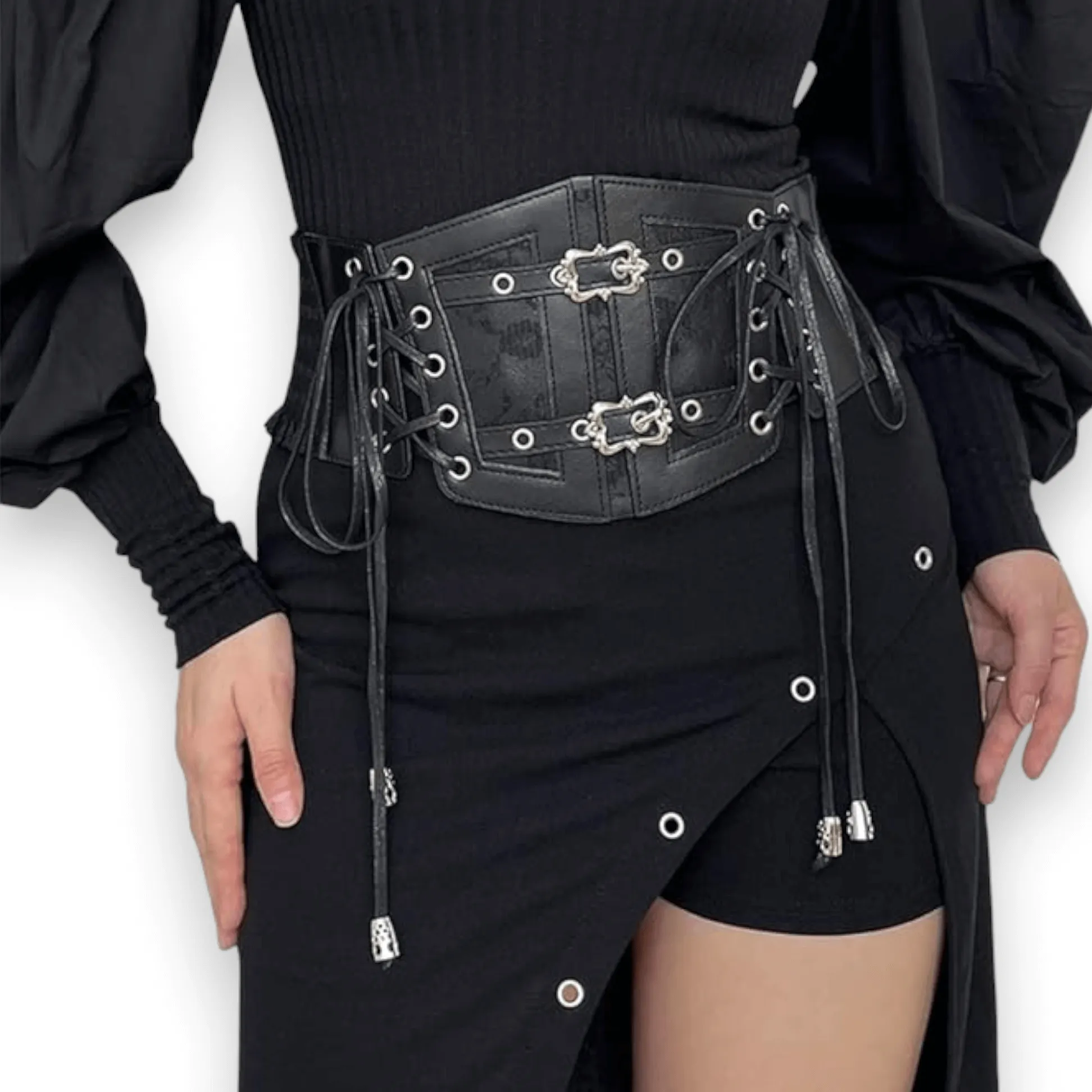 Wide Panel Lace Up Corset Waist Belt