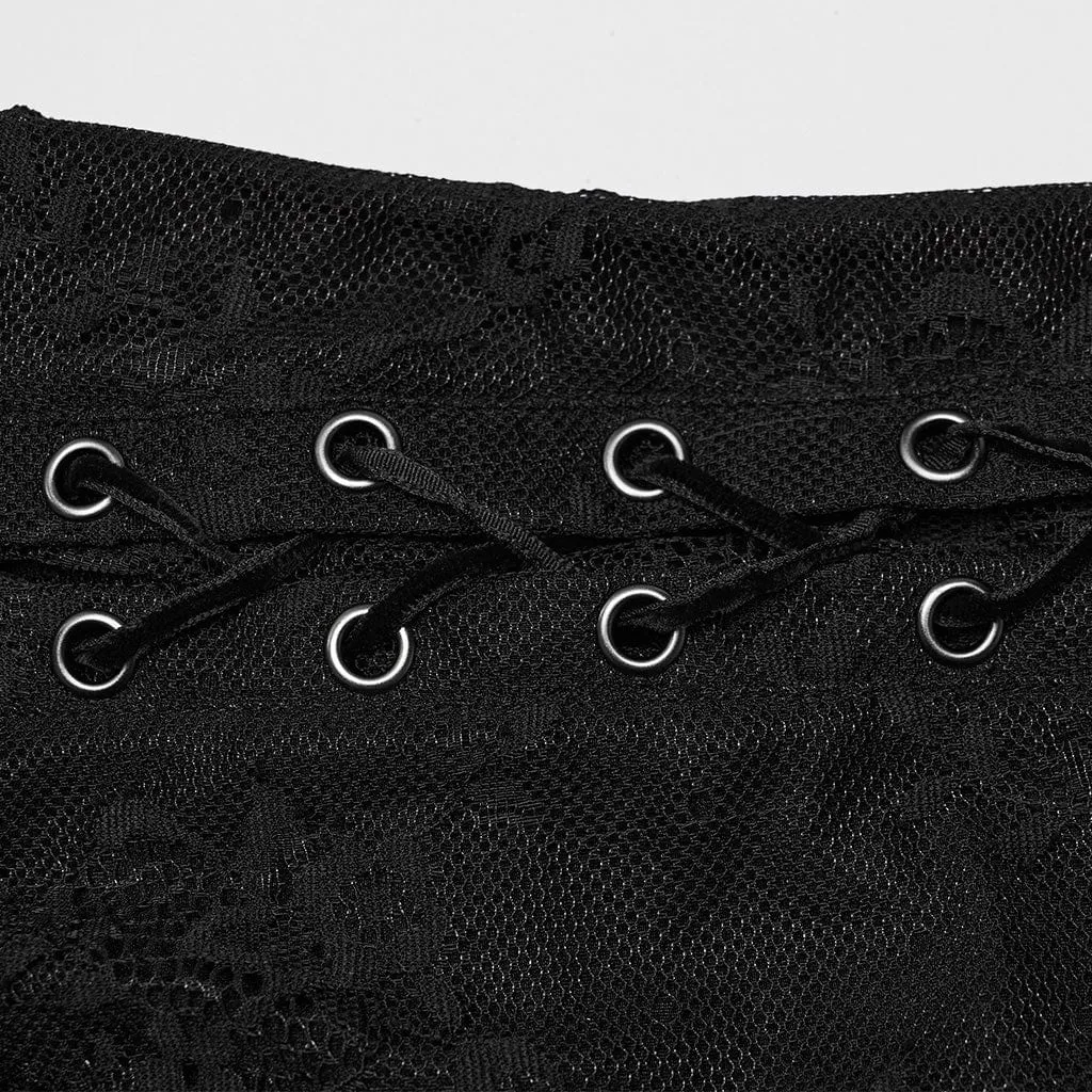 Women's Plus Size Gothic Flared Sleeved Lace-up Lace Prom Dress